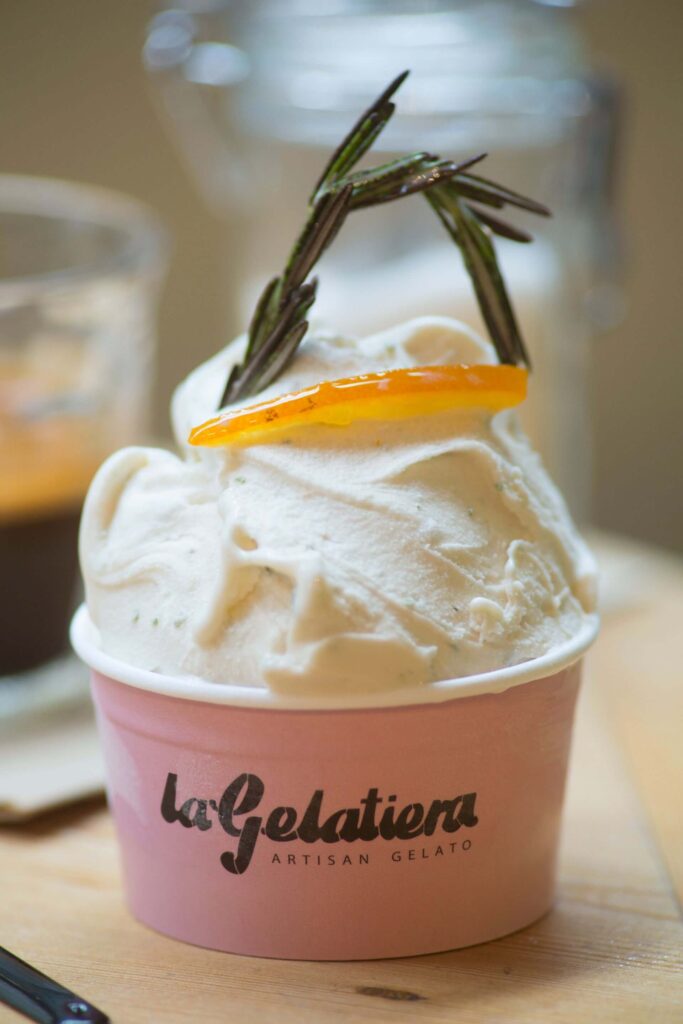 Honey & rosemary gelato in a cup